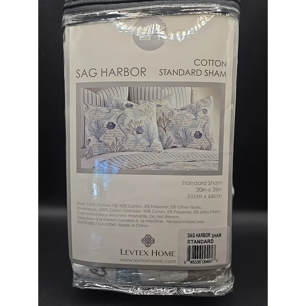 Levtex Home Sag Harbor Cotton‎ Sham Euro Blue White  Quilted Standard